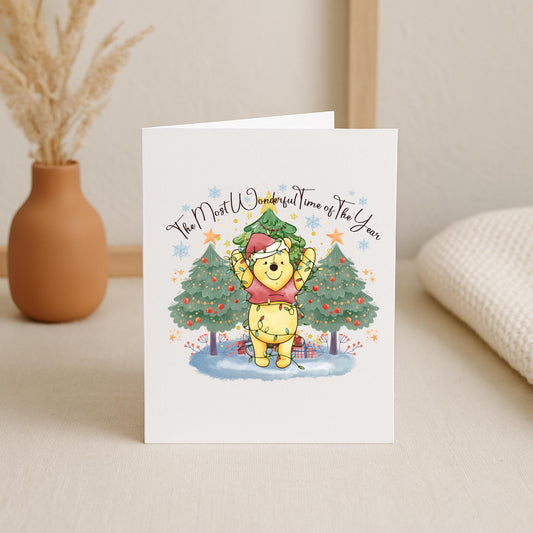 Christmas Card | Handmade 5x7 Personalised Card | Cute Bear Christmas Design | Add Name | Festive Holiday Card | Blank Inside