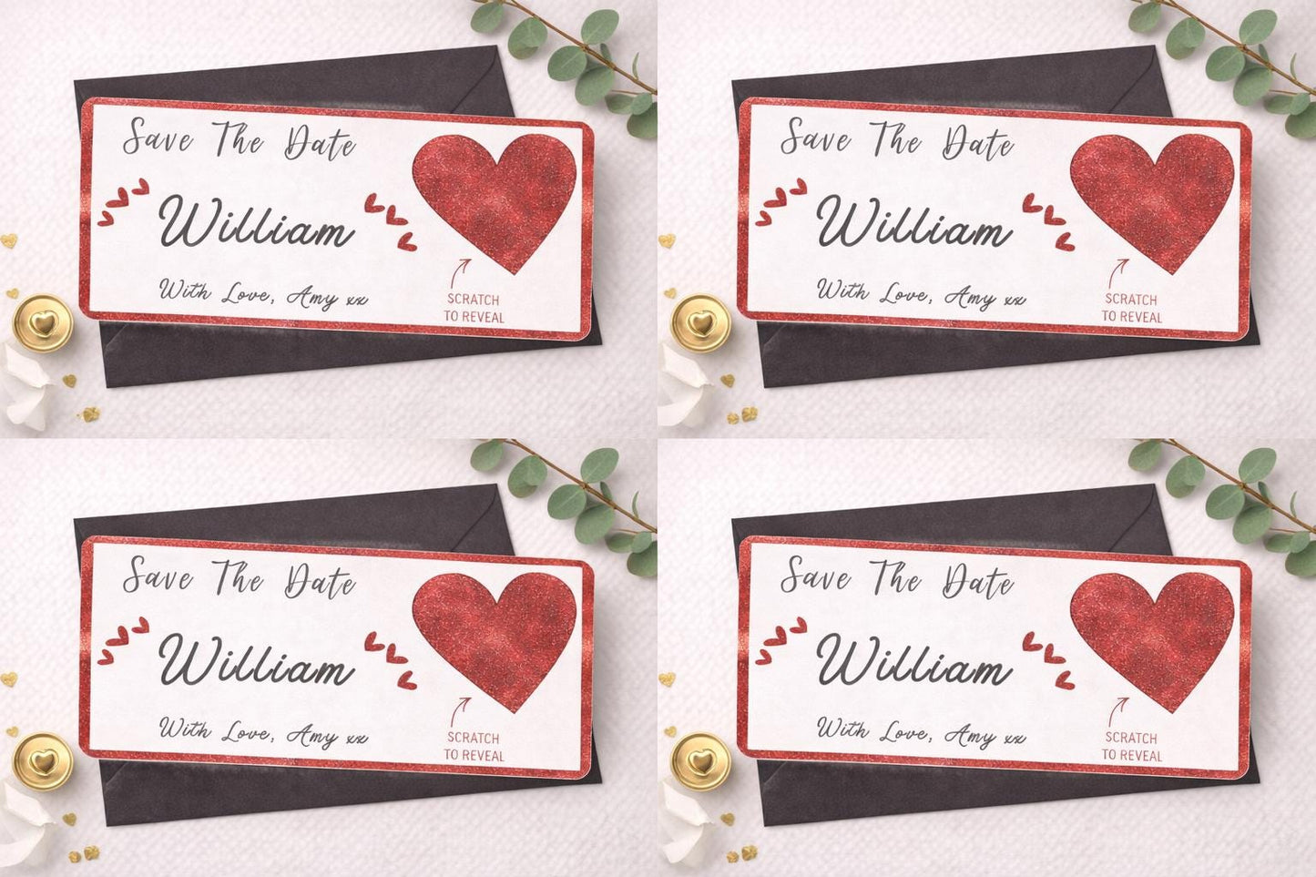 Save The Date Scratch Off Card – Personalised Foiled Wedding Announcement Ticket – Scratch Reveal Engagement Card