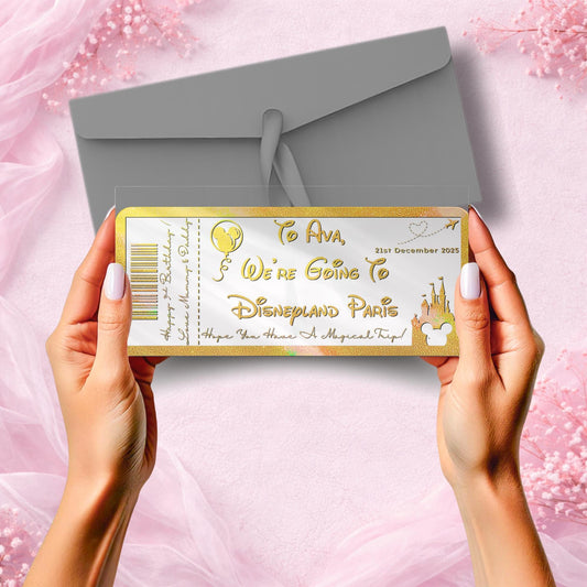 Personalised Disney-Inspired Foil Ticket | Custom Magical Surprise Ticket for Any Event | Glitter Effect Print for Birthdays, Trips & More!