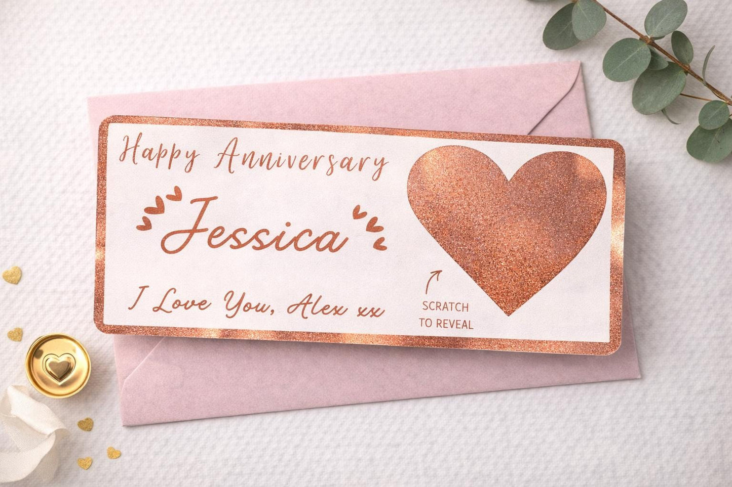 Personalised Scratch Off Anniversary Card – Custom Foiled Love Ticket – Romantic Scratch Reveal Gift for Him or Her