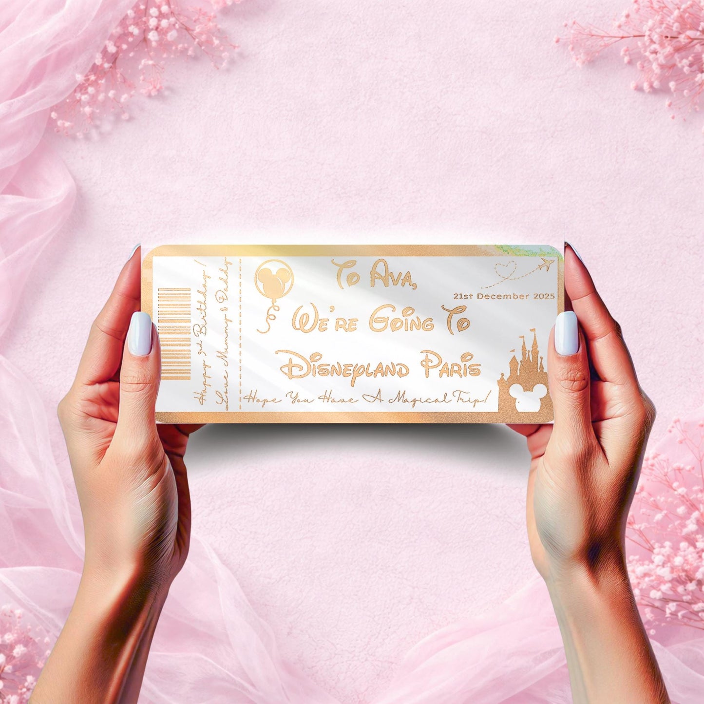 Personalised Disney-Inspired Foil Ticket | Custom Magical Surprise Ticket for Any Event | Glitter Effect Print for Birthdays, Trips & More!