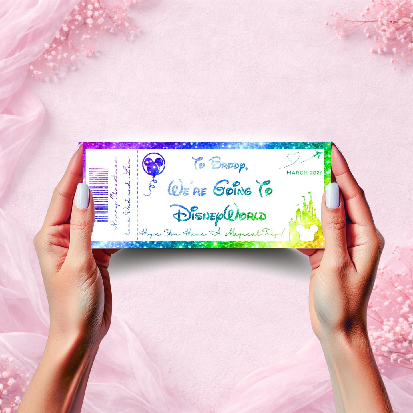 Personalised Disney-Inspired Foil Ticket | Custom Magical Surprise Ticket for Any Event | Glitter Effect Print for Birthdays, Trips & More!