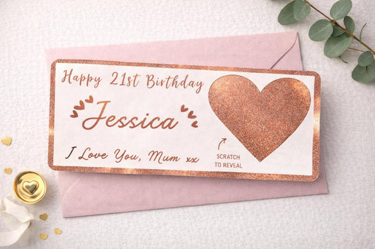 Personalised Scratch Off Birthday Card – Custom Foiled Birthday Ticket – Luxury Scratch Reveal Card for Her or Him