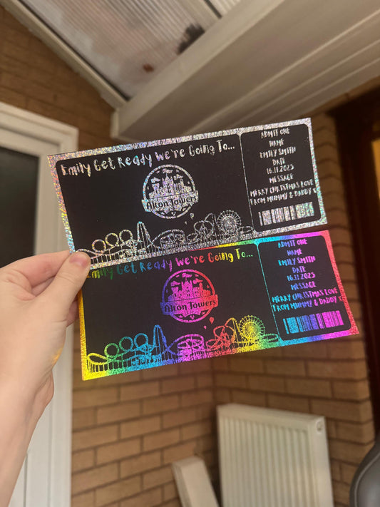 Custom Alton Towers Ticket • Foiled Theme Park Surprise • Personalised Day Out Gift • Birthday/Christmas Reveal • Any Foil Colour • Keepsake