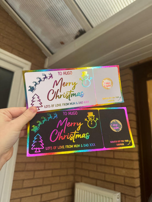 Custom Christmas Scratch-Off Ticket • Foiled Surprise Reveal • Personalised Xmas Gift Card • Kids Christmas Eve Gift • Any Foil Colour
