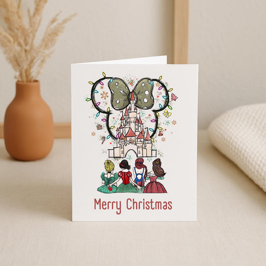 Christmas Card | Princess Castle Card | Handmade 5x7 Personalised Card | Add Name | Disney-Inspired Xmas Card | Blank Inside