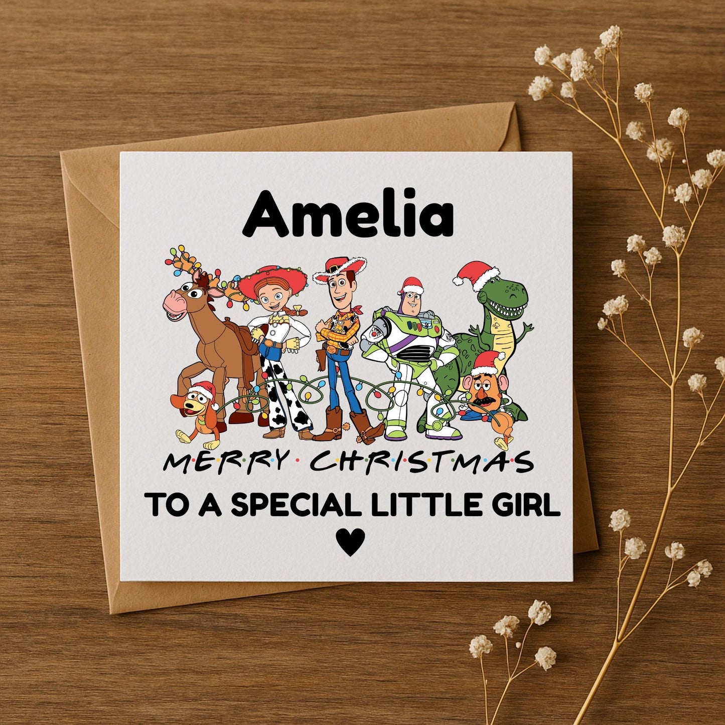 Personalised Toy Story Christmas Card • Custom Name Kids Xmas Card • Woody Buzz Jessie  • Handmade Hammered Card • Special Little Girl