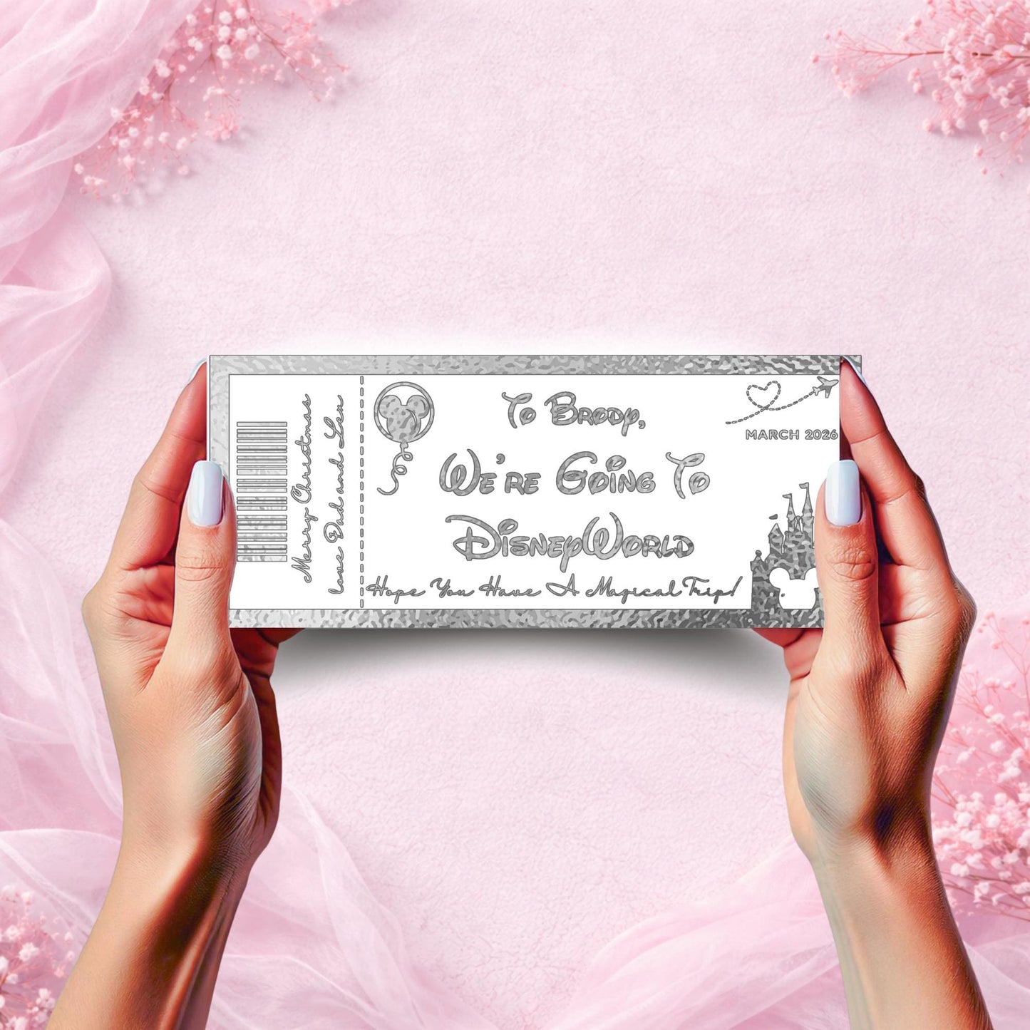 Personalised Disney-Inspired Foil Ticket | Custom Magical Surprise Ticket for Any Event | Glitter Effect Print for Birthdays, Trips & More!