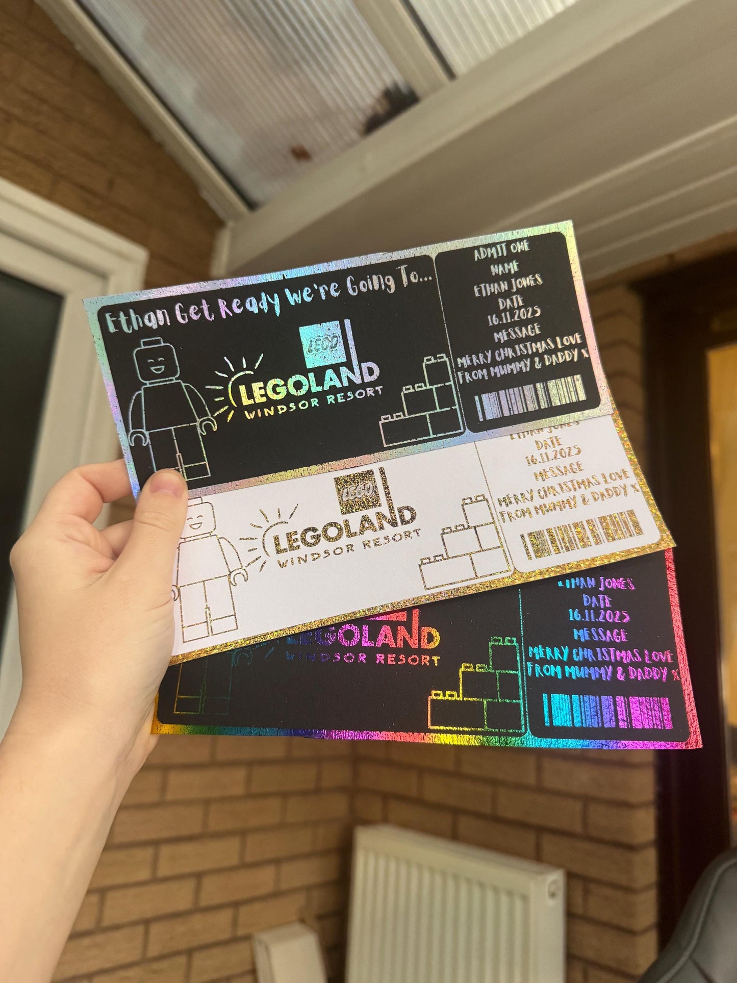 Custom LEGOLAND Ticket • Foiled Theme Park Surprise • Kids Day Out Reveal • Personalised Trip Gift • Any Foil Colour • Luxury Keepsake Card