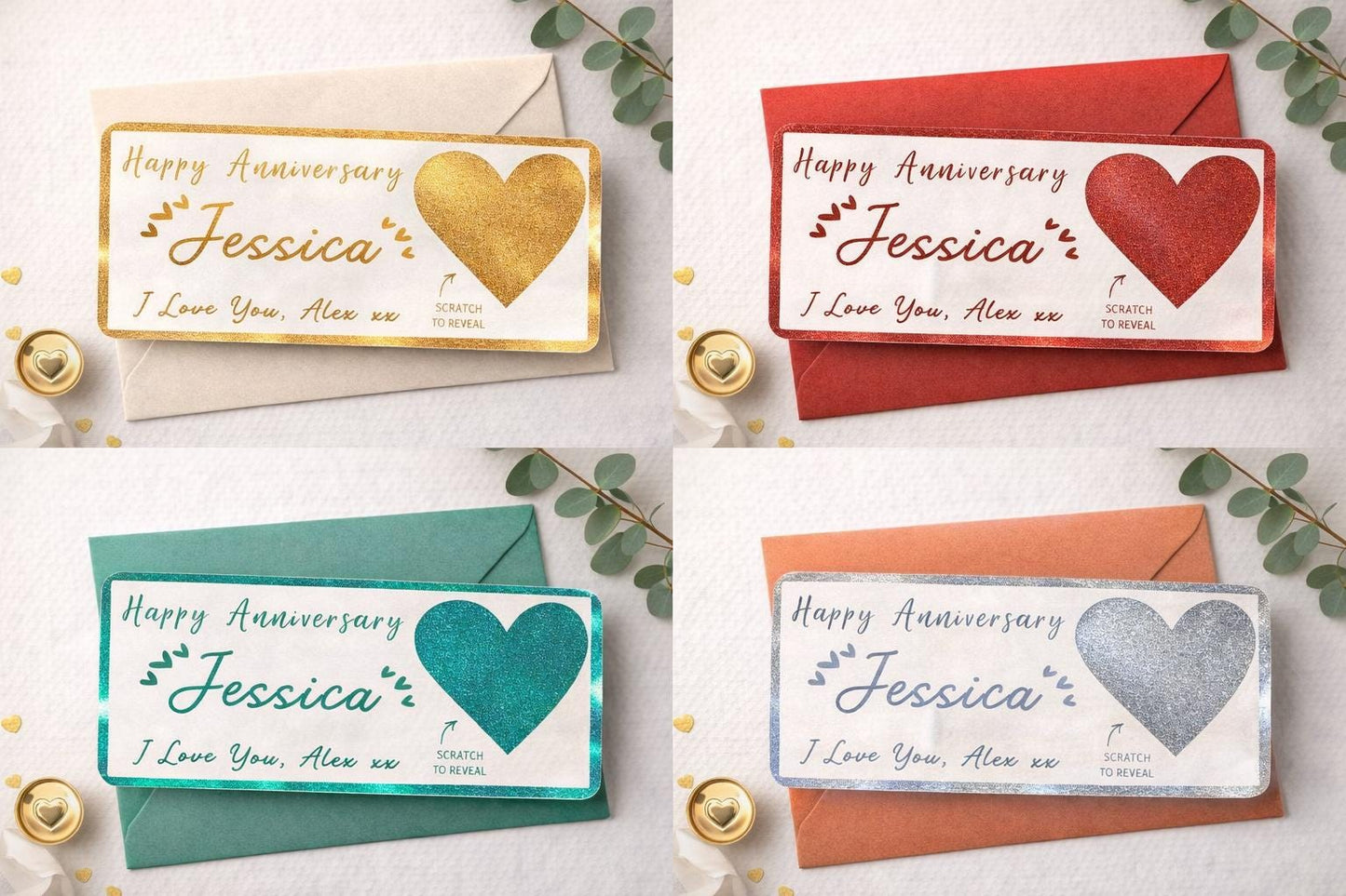 Personalised Scratch Off Anniversary Card – Custom Foiled Love Ticket – Romantic Scratch Reveal Gift for Him or Her