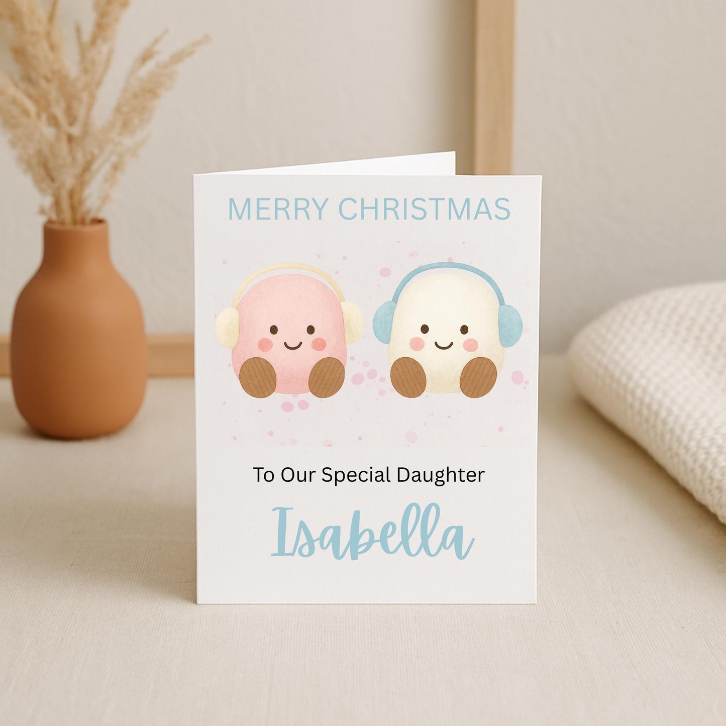 Personalised Christmas Card for Daughter, Cute Jellycat Inspired Card, Handmade Xmas Card, Kawaii Christmas Card, Kids Holiday Card