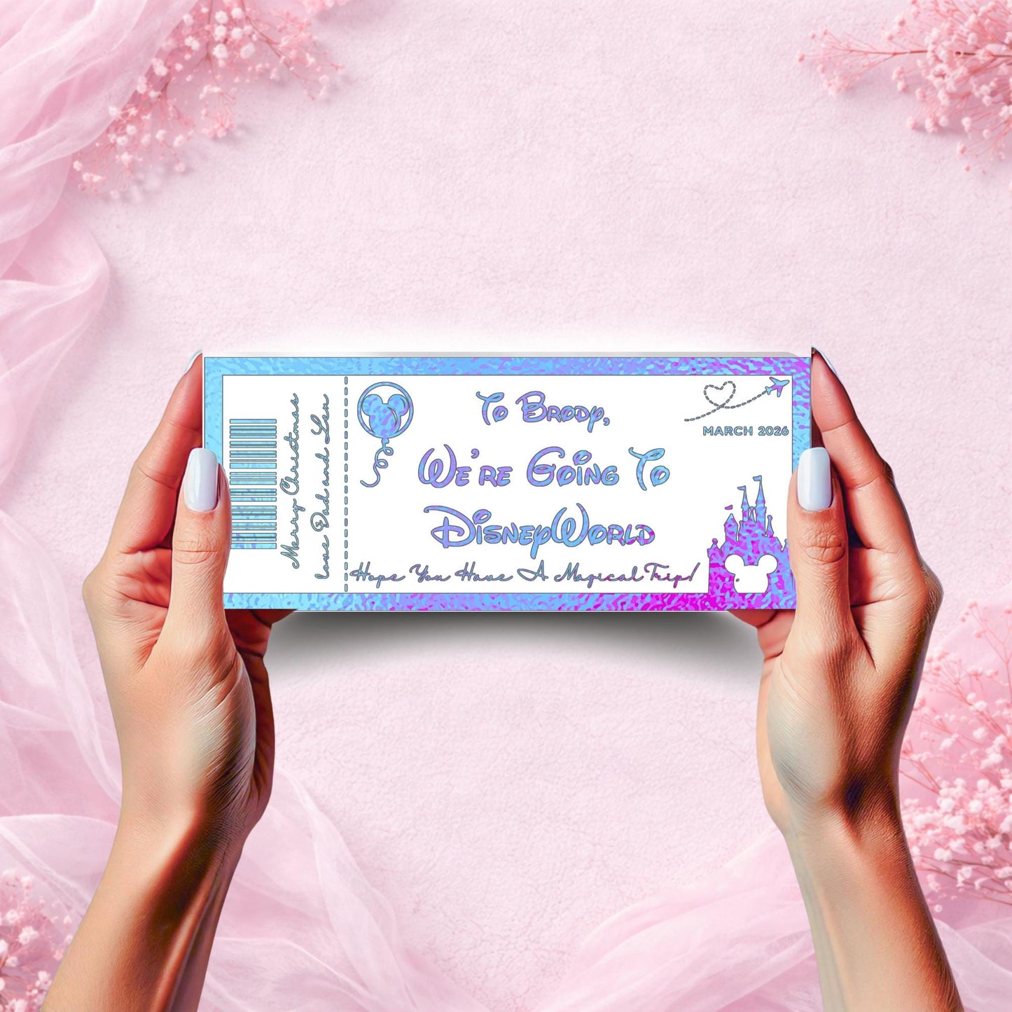 Personalised Disney-Inspired Foil Ticket | Custom Magical Surprise Ticket for Any Event | Glitter Effect Print for Birthdays, Trips & More!