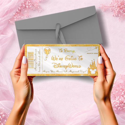 Personalised Disney-Inspired Foil Ticket | Custom Magical Surprise Ticket for Any Event | Glitter Effect Print for Birthdays, Trips & More!