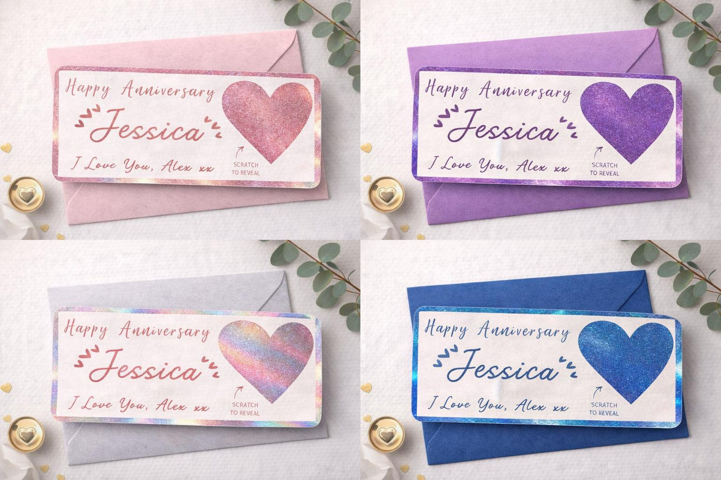Personalised Scratch Off Anniversary Card – Custom Foiled Love Ticket – Romantic Scratch Reveal Gift for Him or Her