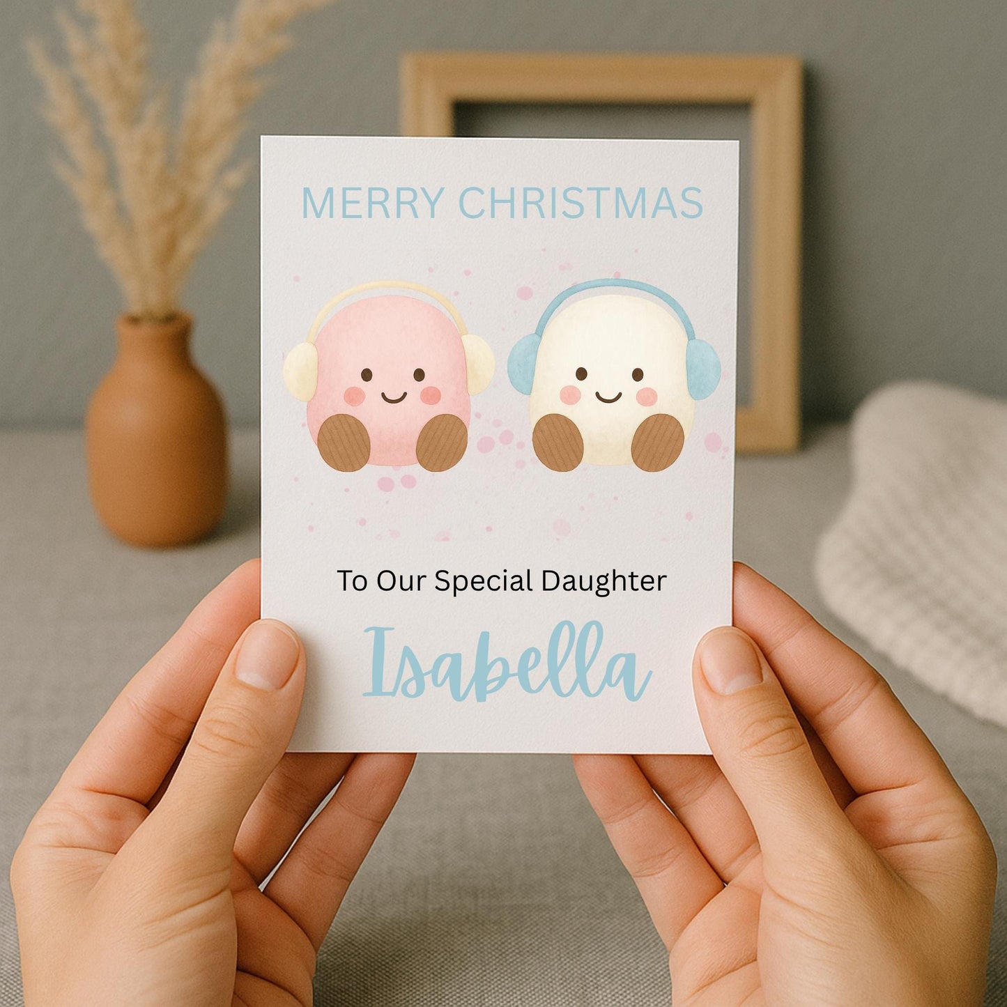 Personalised Christmas Card for Daughter, Cute Jellycat Inspired Card, Handmade Xmas Card, Kawaii Christmas Card, Kids Holiday Card