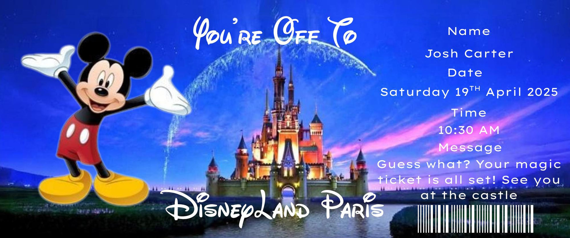 Personalised Disneyland Boarding Pass: Surprise Holiday Reveal