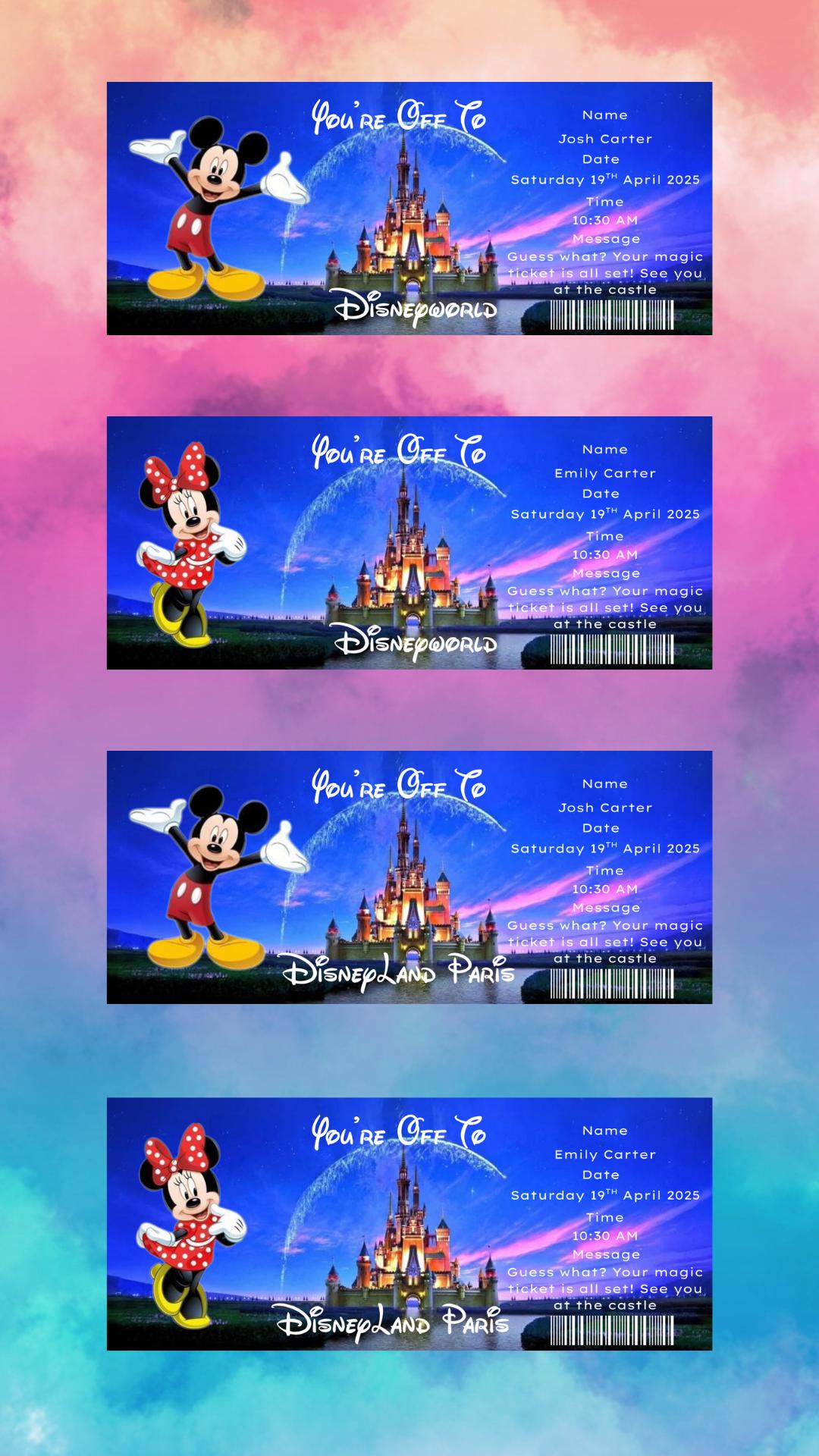 Personalised Disneyland Boarding Pass: Surprise Holiday Reveal