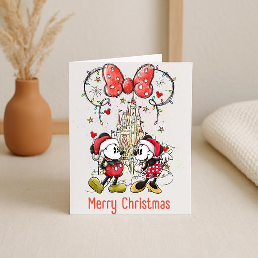 Christmas card | handmade personalised 5x7 card | cute couple castle design | add name | disney-inspired festive card | blank inside