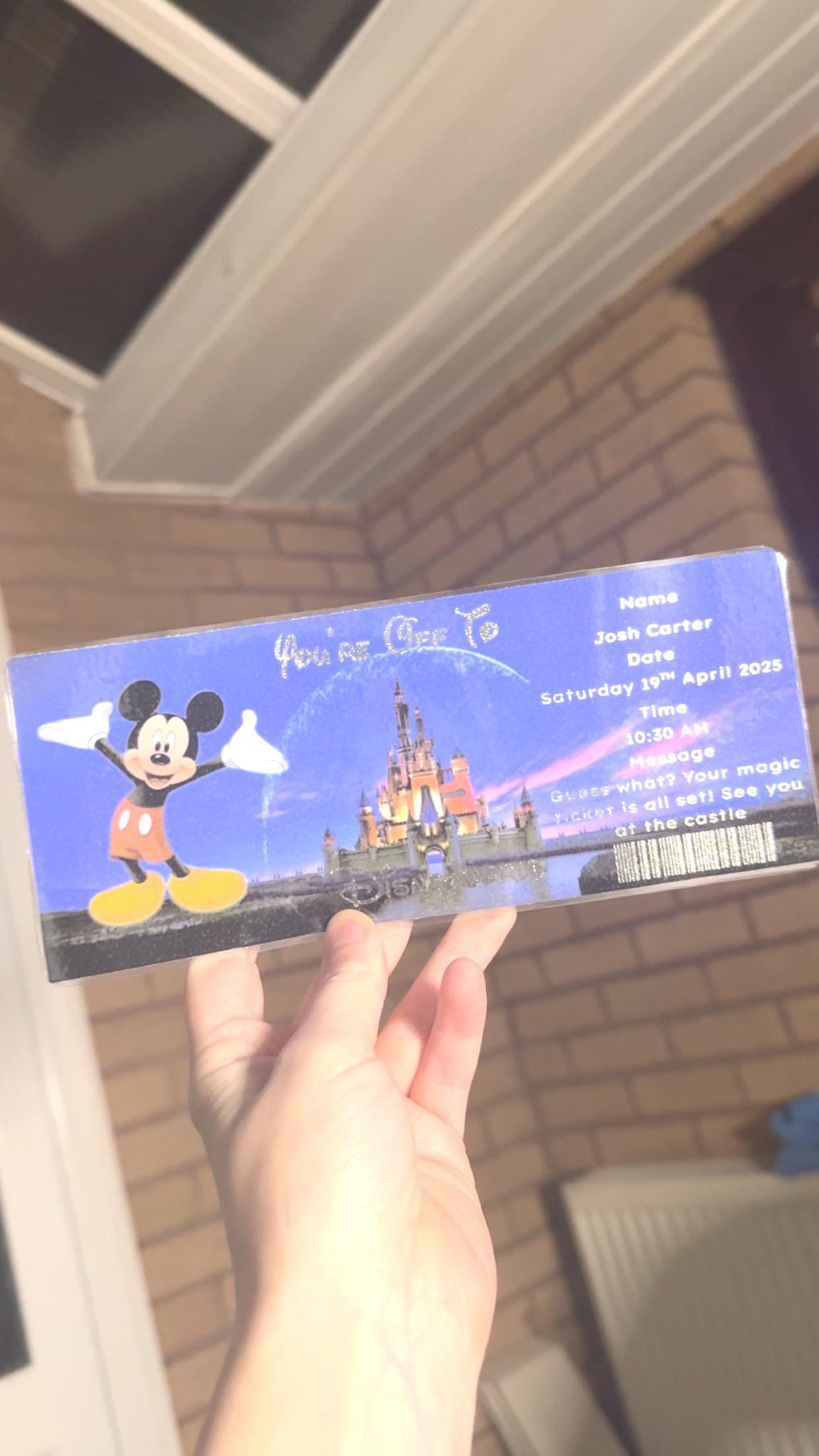Personalised Disneyland Boarding Pass: Surprise Holiday Reveal