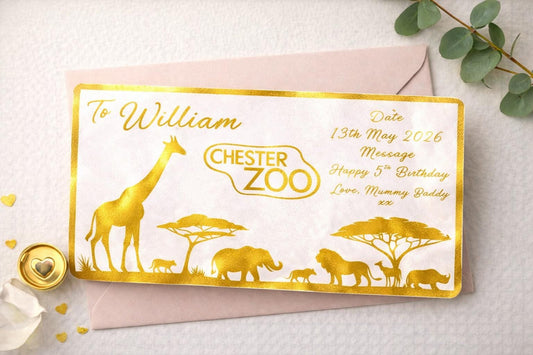 Personalised Experience Ticket Card – Custom Foiled Zoo Trip Reveal – Handmade Ticket Gift for Children or Family Day Out