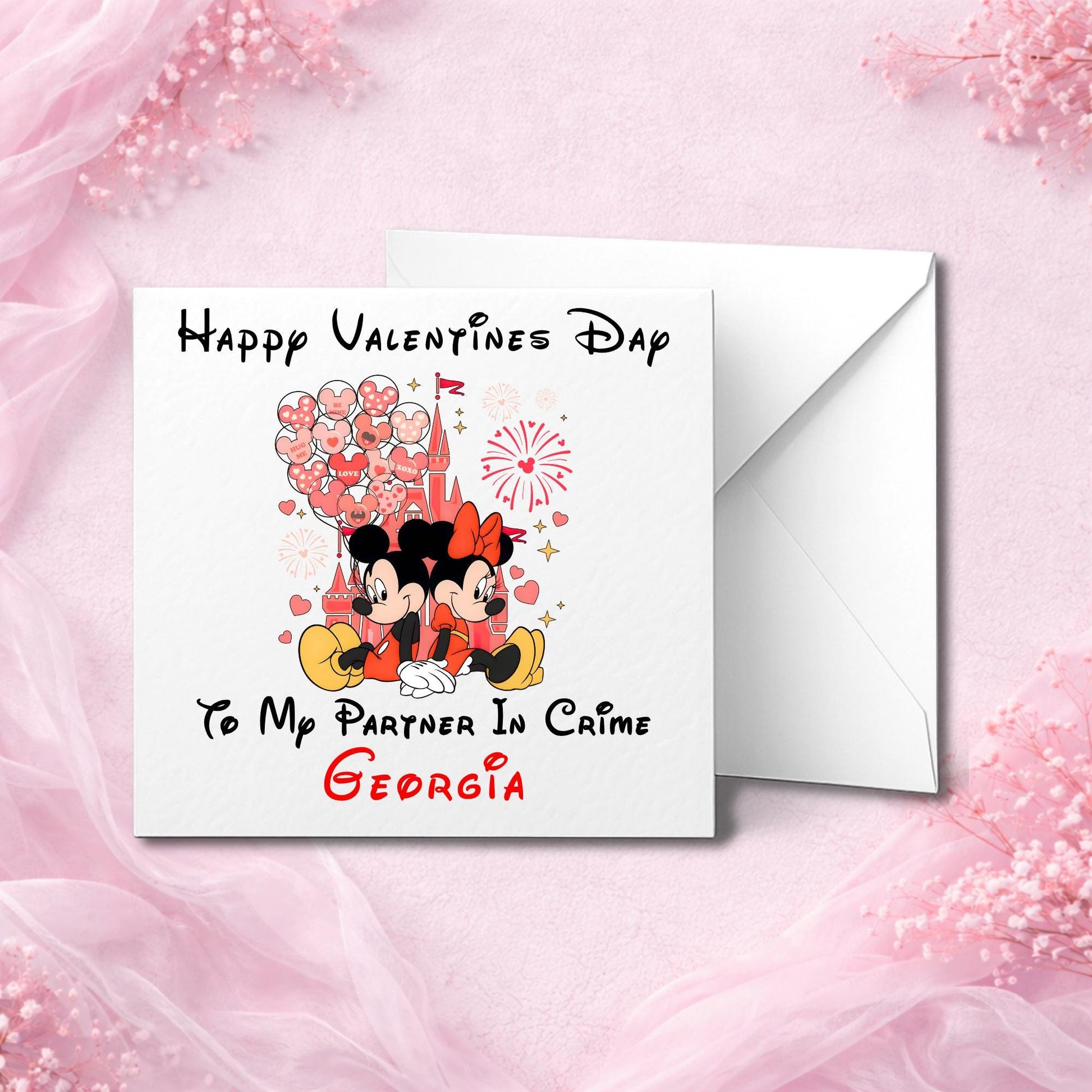 Custom greeting card photographed upright on luxury white cardstock with refined print detail, paired with a matching envelope.