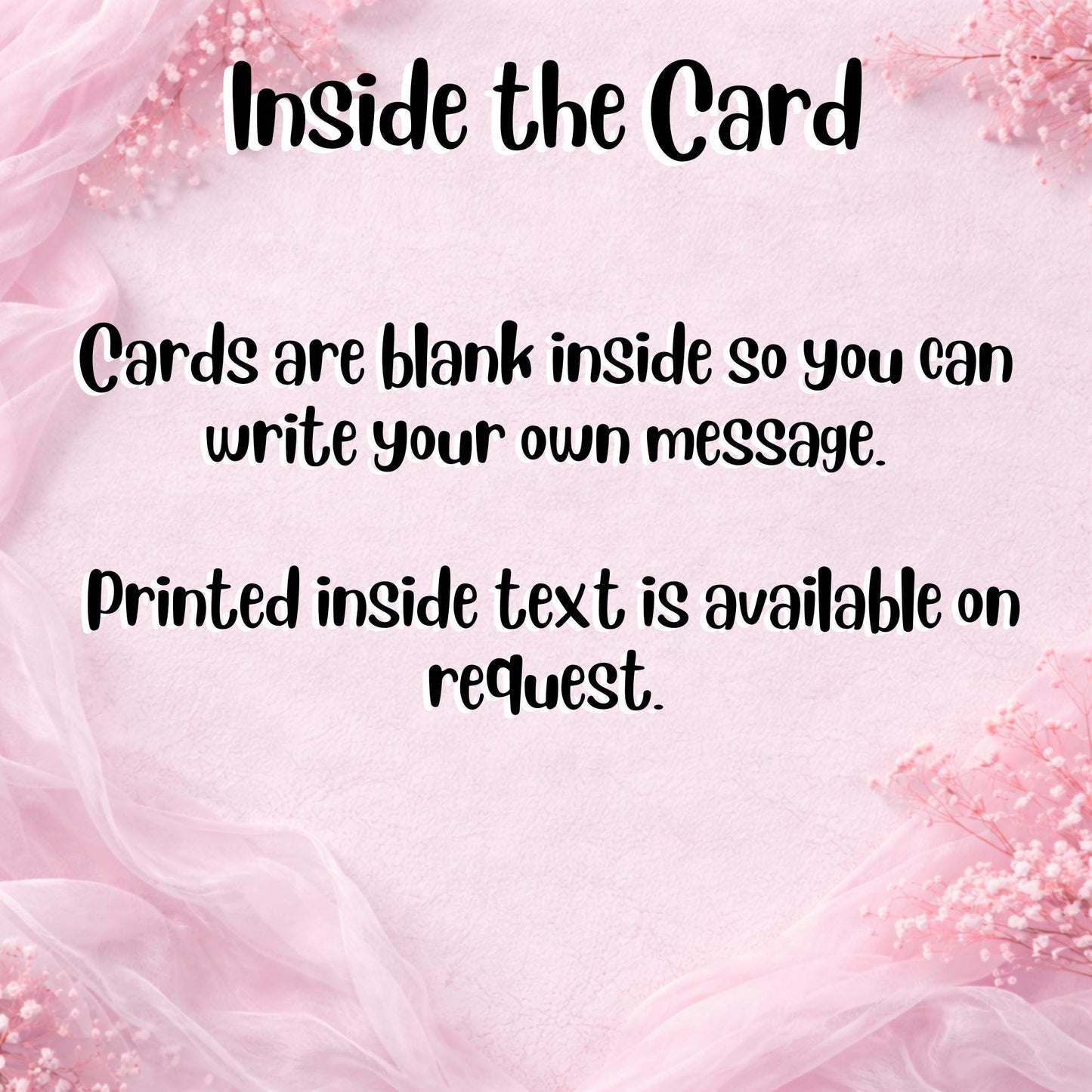 Premium personalised card shown open to reveal interior space, crafted from quality cardstock and styled with a matching envelope.