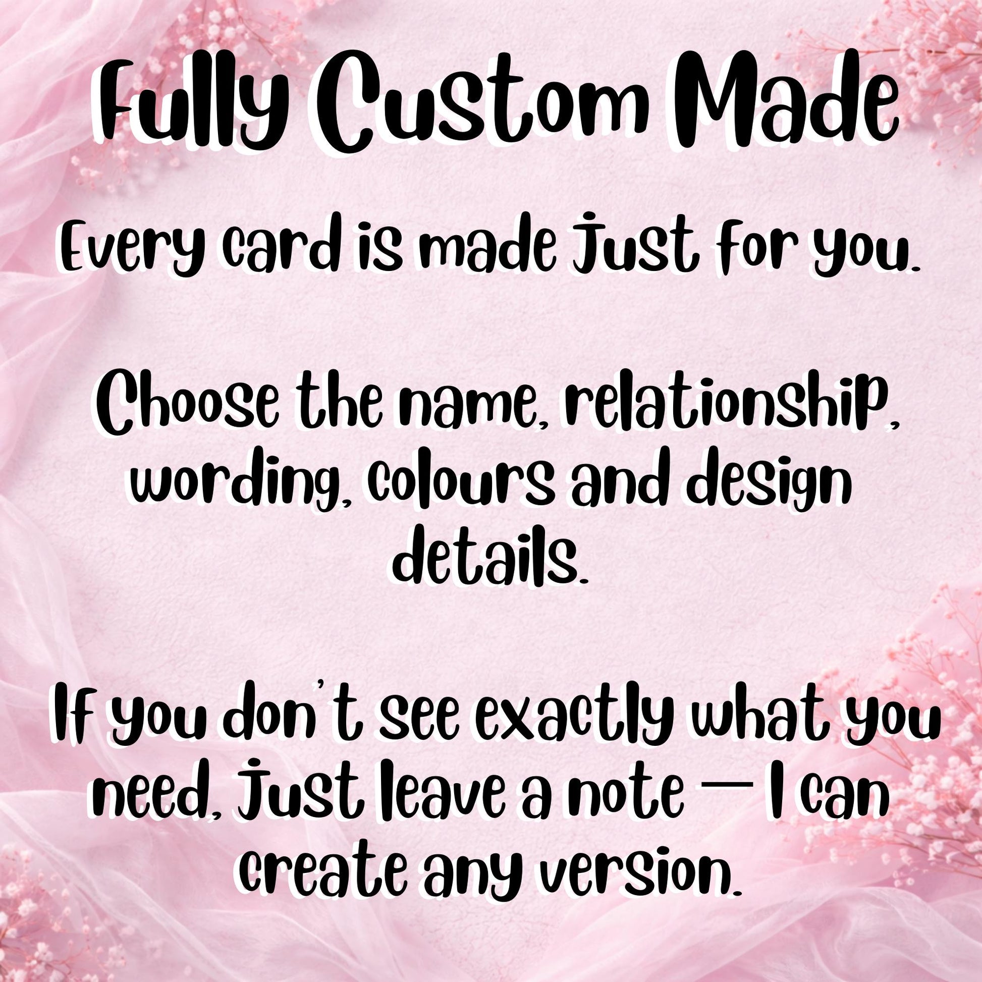 Fully personalised Valentine’s Day card handmade to order with custom names or wording. Premium physical greeting card printed on thick luxury cardstock and designed as a keepsake love gift. Custom Valentine card created exactly as requested, perfect for couples, partners and romantic occasions where a personalised card really matters.