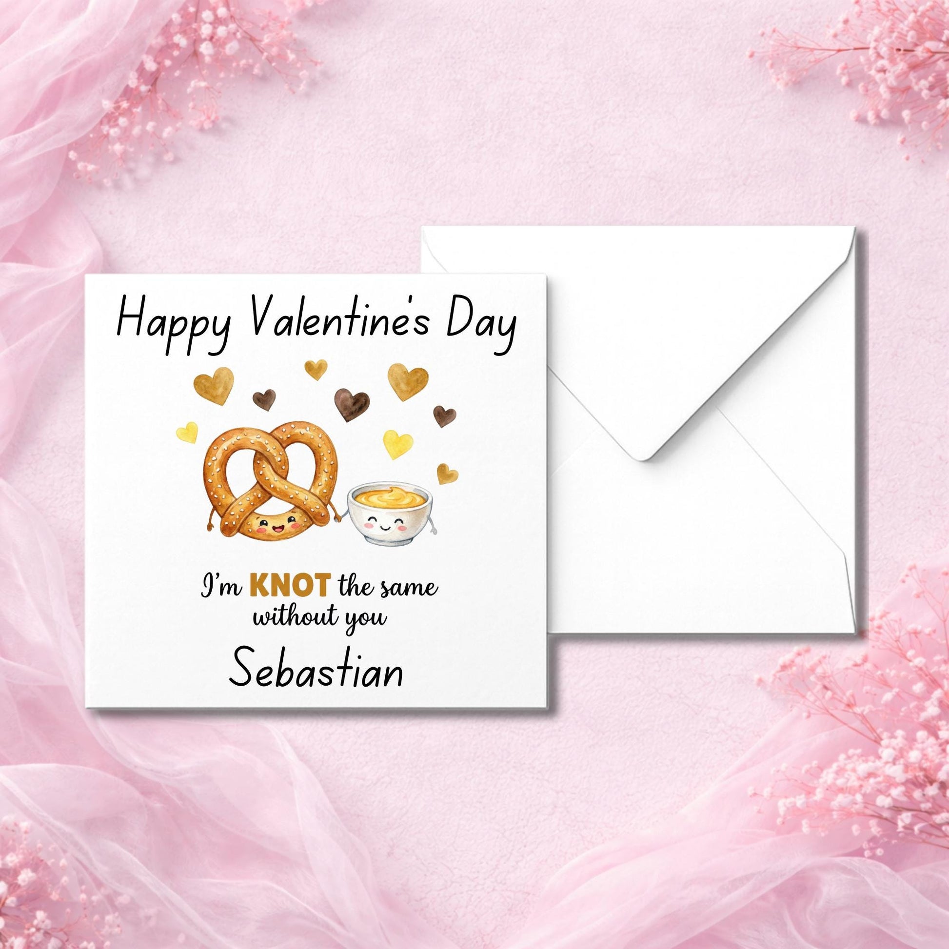 Luxury handmade personalised Valentine’s greeting card shown with matching envelope. Custom name love card printed on thick premium cardstock and made to order. Physical Valentine’s Day card designed as a keepsake gift for couples and romantic occasions. High quality UK-made greeting card created for buyers looking for a personalised, meaningful Valentine card they won’t find in shops.