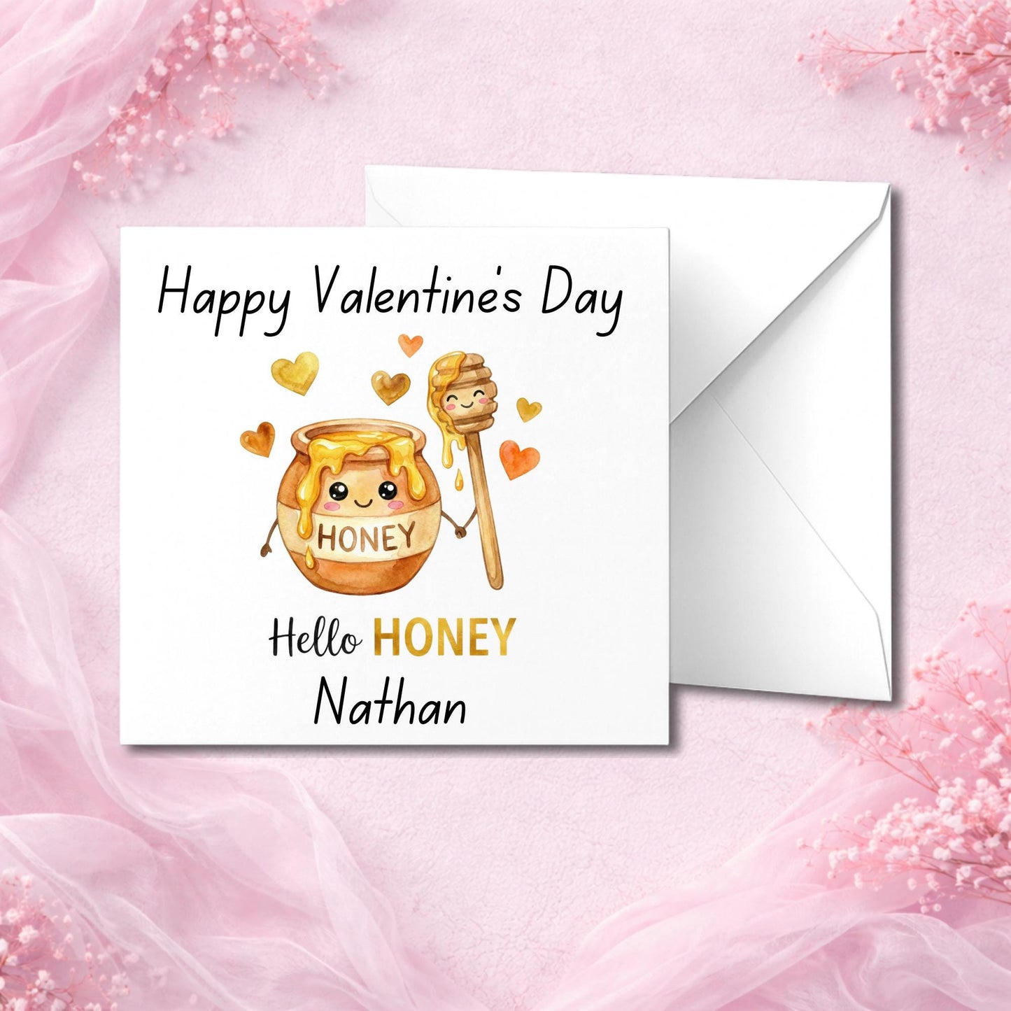 Personalised Valentine’s greeting card displayed without envelope to highlight thick luxury cardstock and premium print finish. Handmade custom love card printed on high-quality paper and made to order. Physical keepsake card designed for couples and romantic occasions, offering a personalised Valentine’s Day card that feels premium and meaningful.