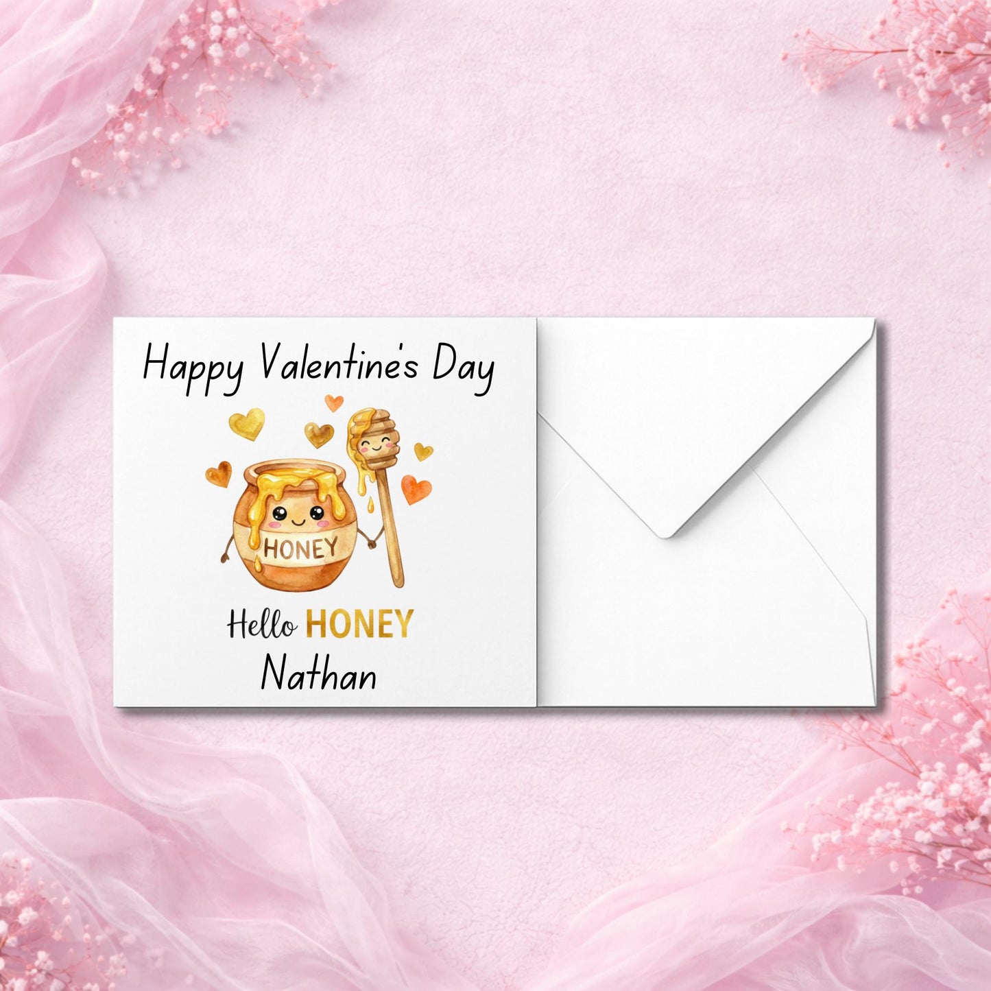 Close-up of personalised Valentine’s Day card design printed on luxury smooth or hammered cardstock. Handmade custom greeting card personalised with names, created as a premium keepsake love card. Physical Valentine card with professional print quality, ideal for couples, partners and romantic gifting. Designed to feel special, personal and gift-worthy.