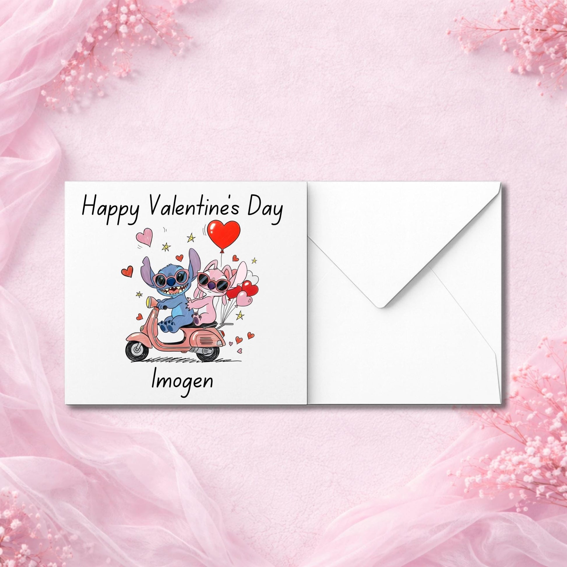 Close-up of personalised Valentine’s Day card design printed on luxury smooth or hammered cardstock. Handmade custom greeting card personalised with names, created as a premium keepsake love card. Physical Valentine card with professional print quality, ideal for couples, partners and romantic gifting. Designed to feel special, personal and gift-worthy.