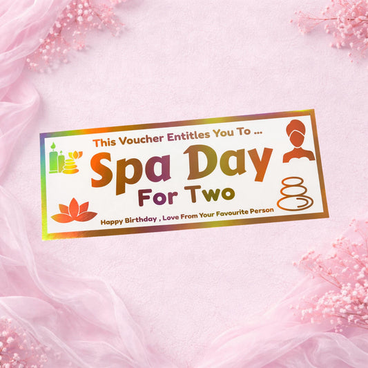 Personalised Spa Day For Two Voucher Ticket, Custom Spa Gift Card, Birthday Spa Surprise Ticket, Foil Spa Voucher Keepsake