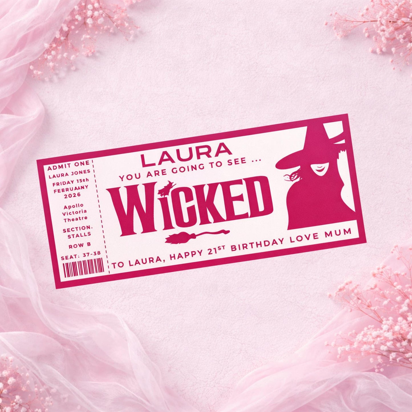 Personalized Wicked Musical Foil Ticket Gift – Custom Theatre Show Surprise for 21st Birthday, Broadway Show Keepsake for Her