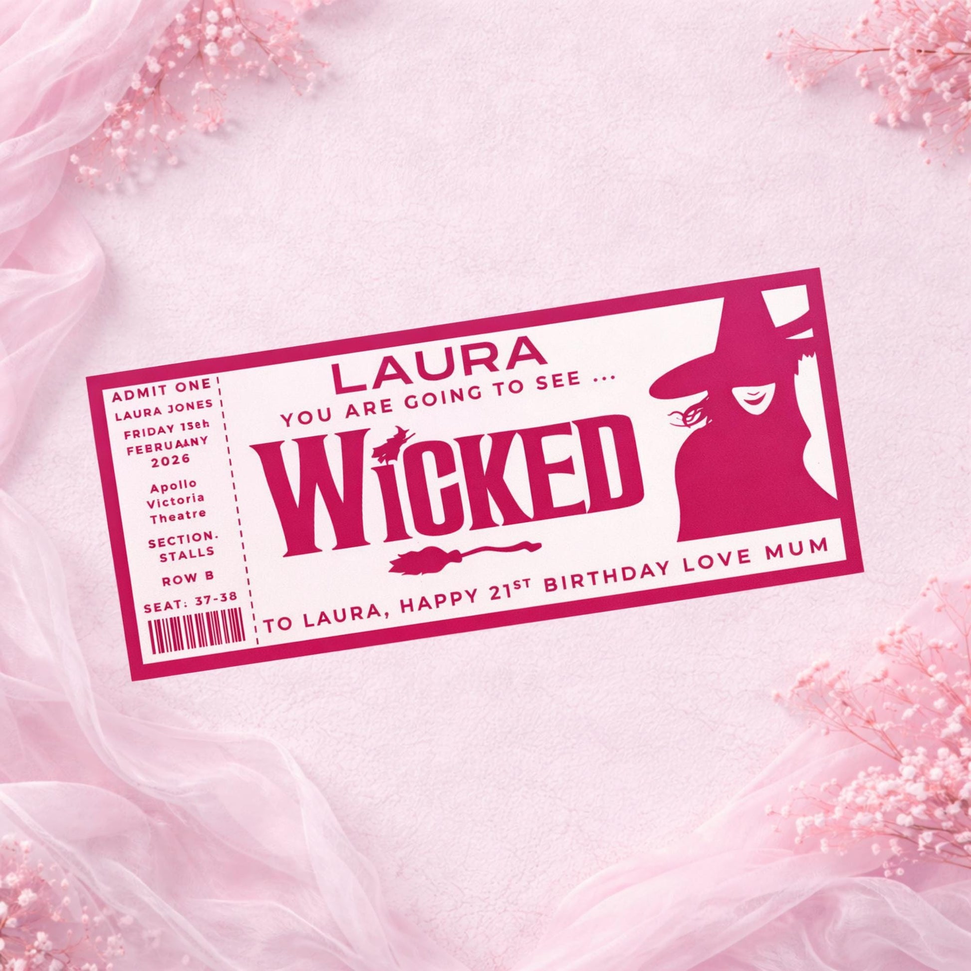 Personalized Wicked Musical Foil Ticket Gift – Custom Theatre Show Surprise for 21st Birthday, Broadway Show Keepsake for Her
