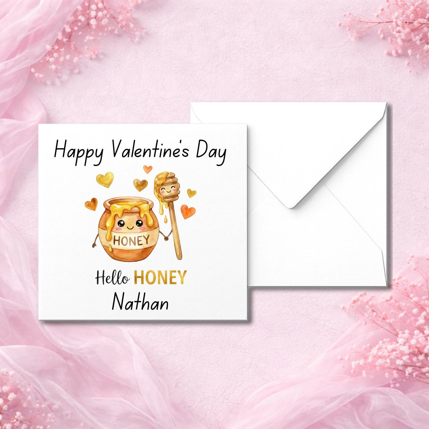 Luxury handmade personalised Valentine’s greeting card shown with matching envelope. Custom name love card printed on thick premium cardstock and made to order. Physical Valentine’s Day card designed as a keepsake gift for couples and romantic occasions. High quality UK-made greeting card created for buyers looking for a personalised, meaningful Valentine card they won’t find in shops.