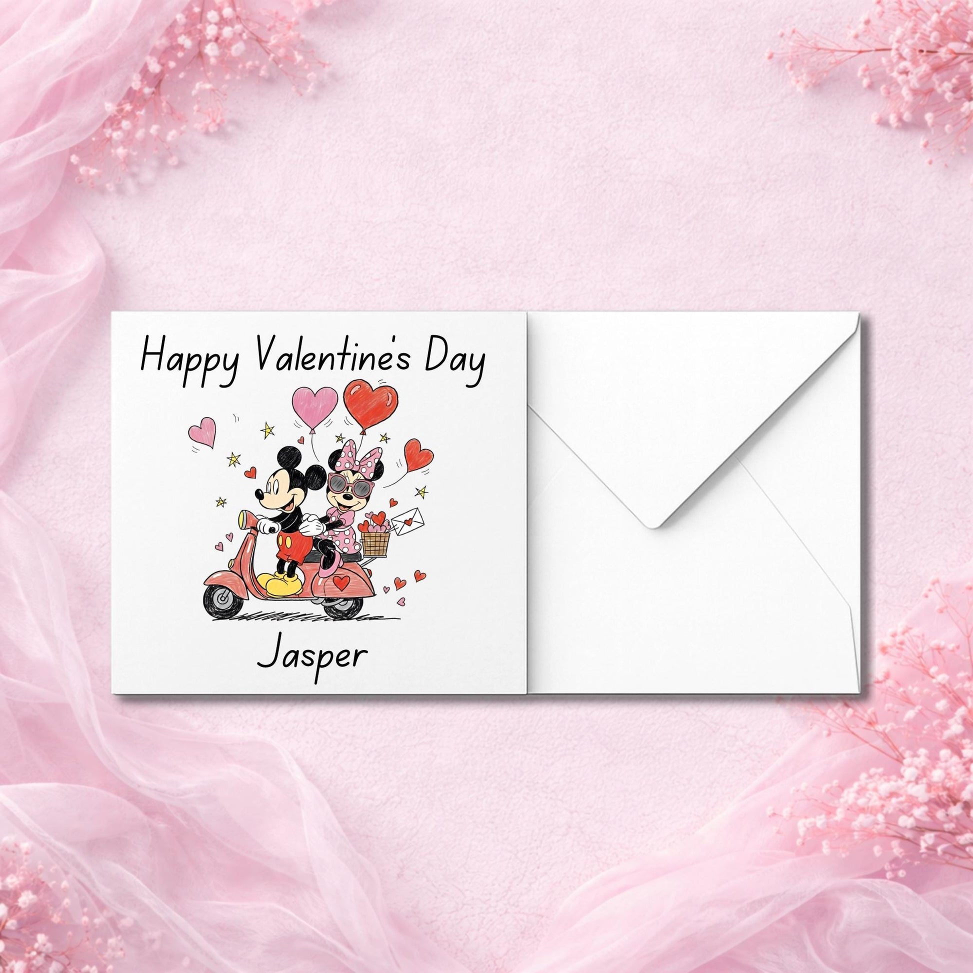 Close-up of personalised Valentine’s Day card design printed on luxury smooth or hammered cardstock. Handmade custom greeting card personalised with names, created as a premium keepsake love card. Physical Valentine card with professional print quality, ideal for couples, partners and romantic gifting. Designed to feel special, personal and gift-worthy.